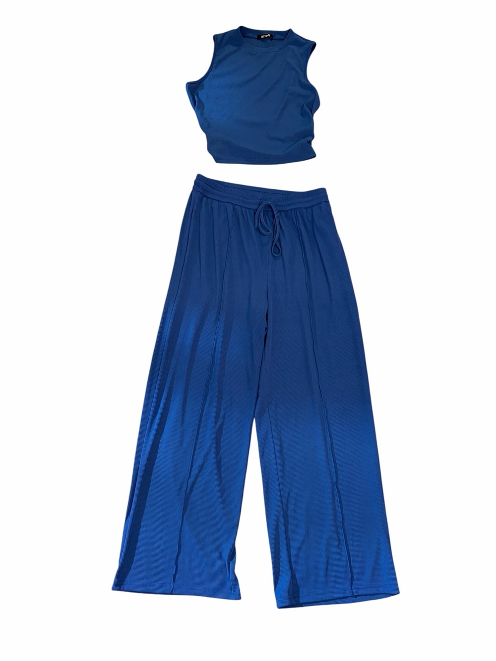 BTFBM Blue Two Piece Lounge Set Size Large Wide Leg Pants Matching Top